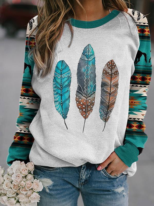 Geometric Pattern Round Neck Short Long Sleeve Sweater
