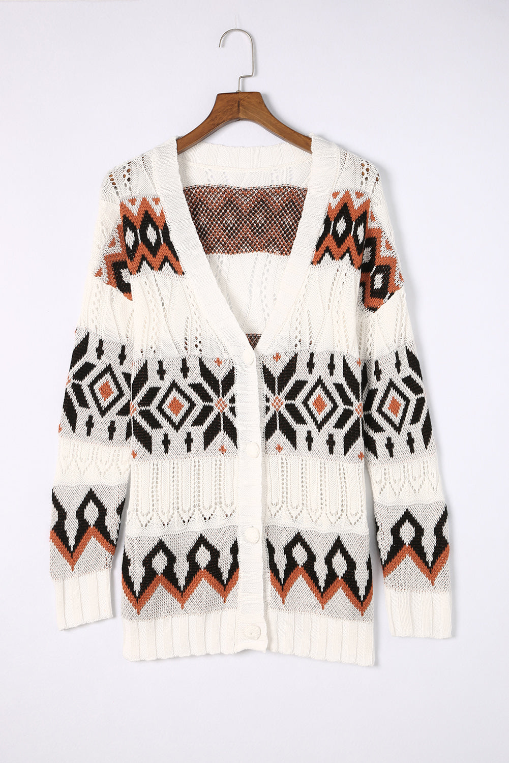 Tribal Pattern Hollowed Knit Long Cardigan