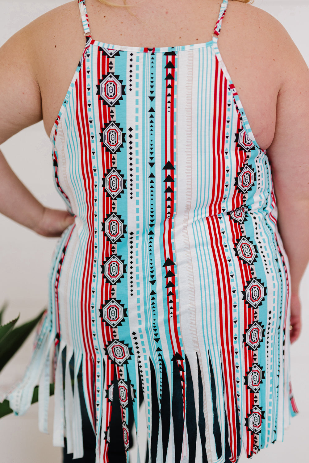 Multicolor Multicolor Aztec Print Tassel Plus Size Tank