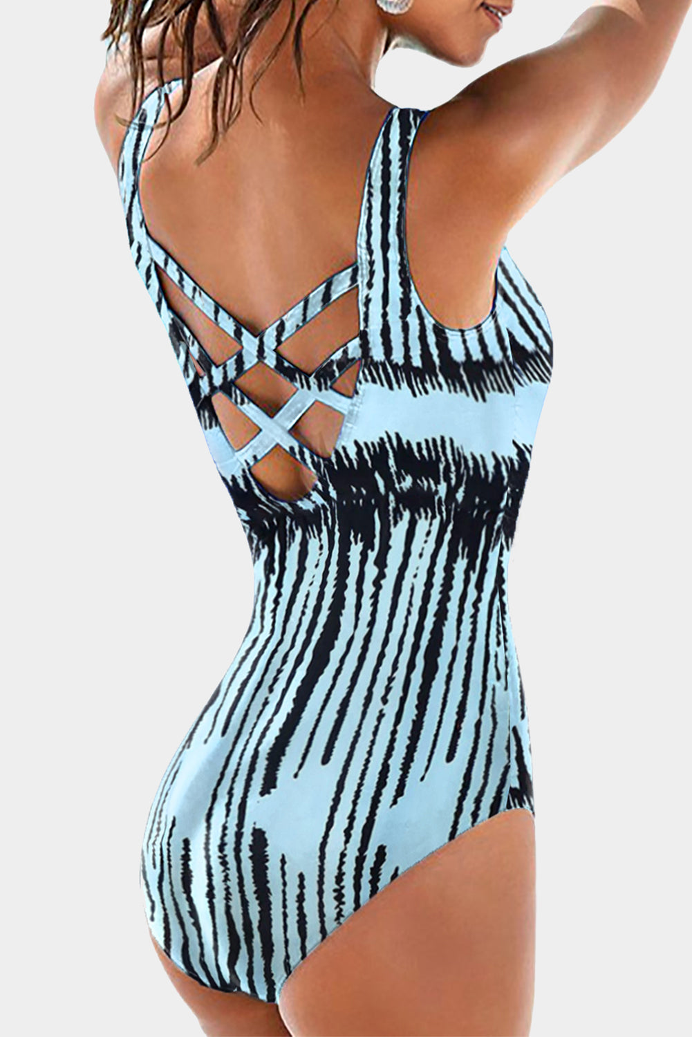 Floral Print Criss Cross U-neck One-piece Swimsuit