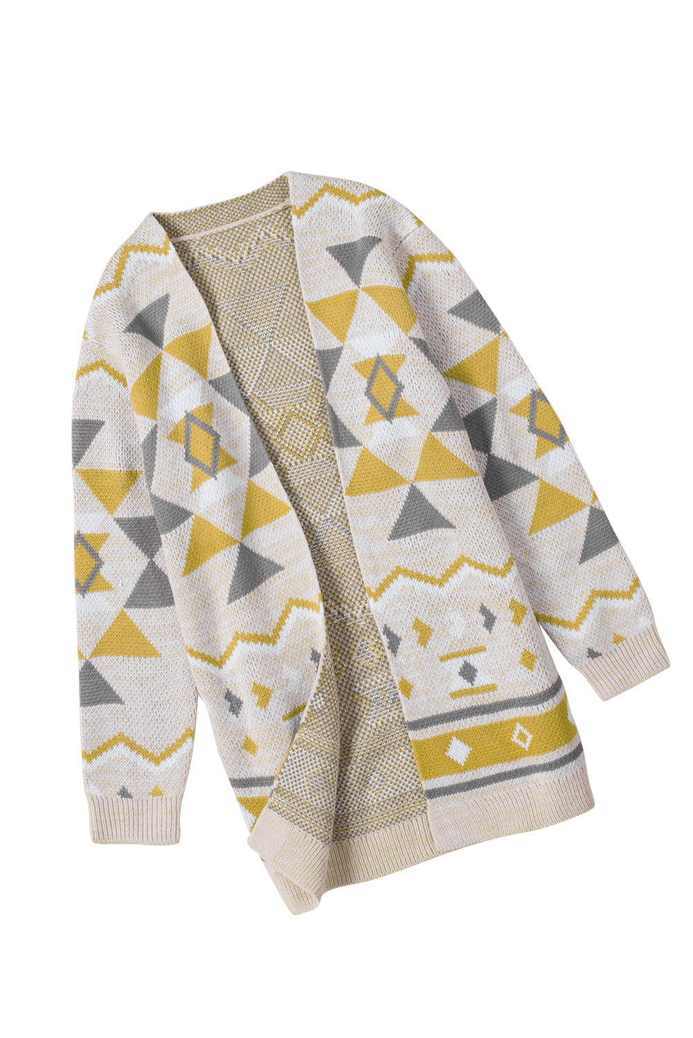 Geometric Print Open Front Knitted Cardigan