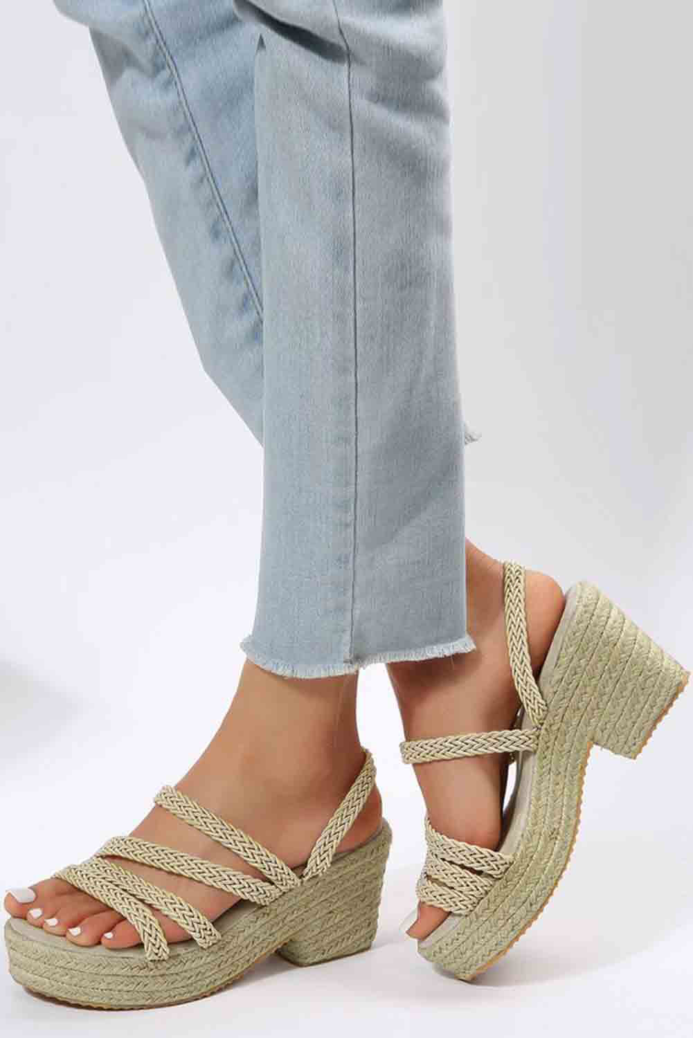 Braided Straps Slip-on Heeled Slippers
