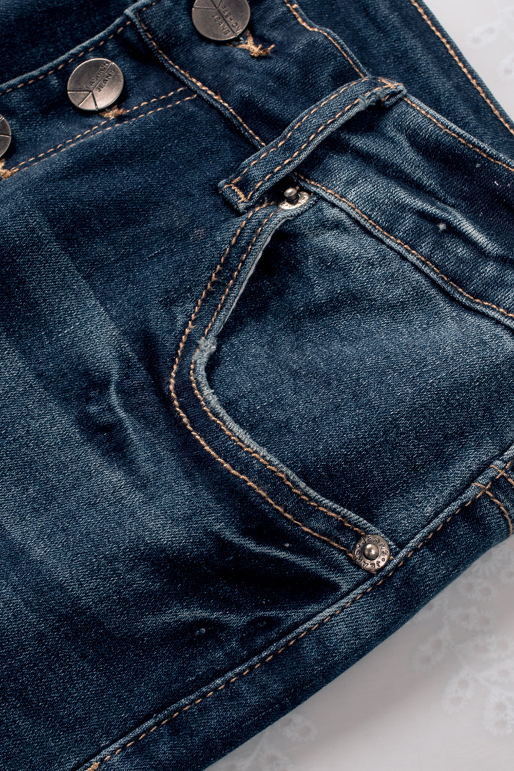 Button Fly High Waist Ripped Skinny Fit Ankle Jeans