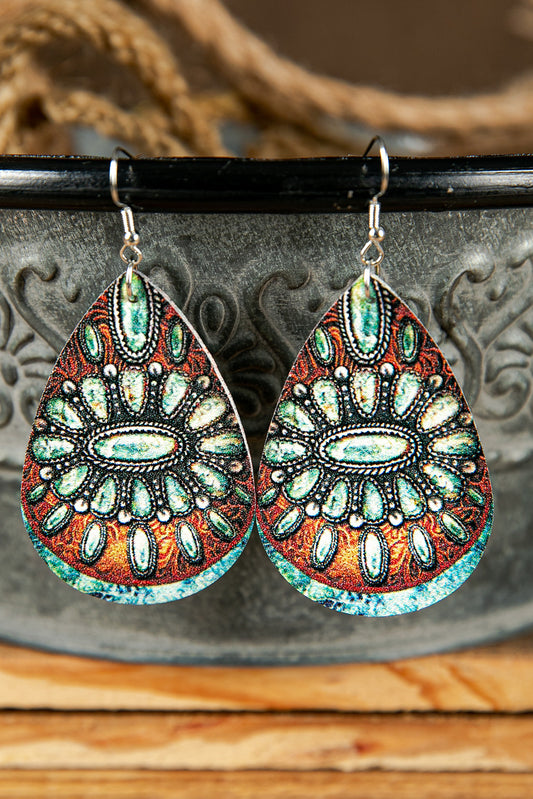 Pattern Color Block PU Leather Earrings