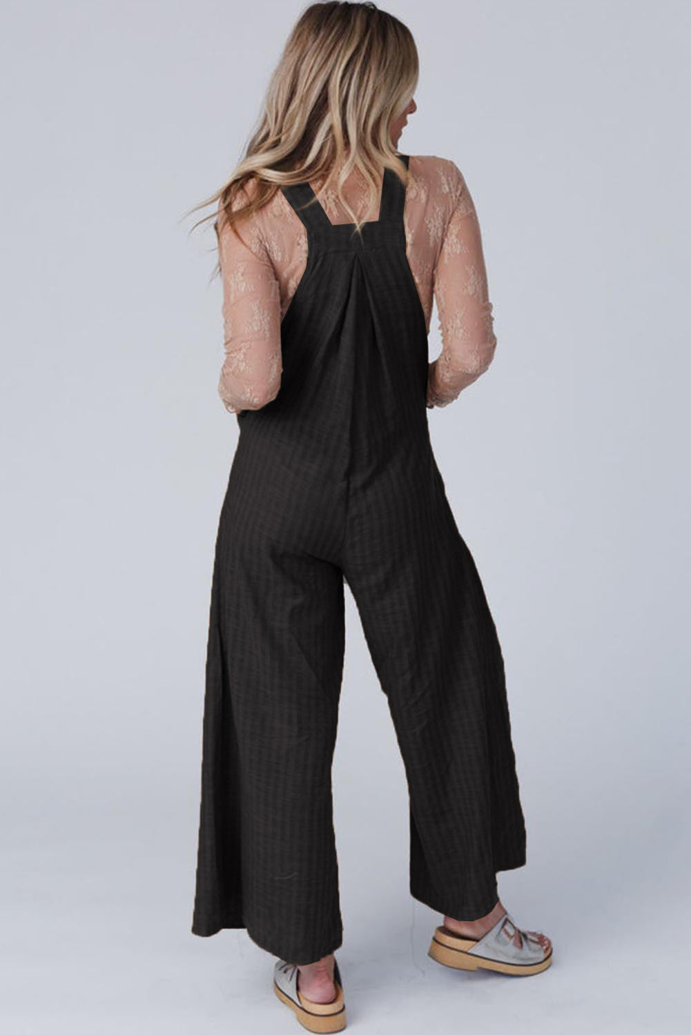 Chicory Coffee Striped Pleated Wide Leg Pocketed Jumpsuit