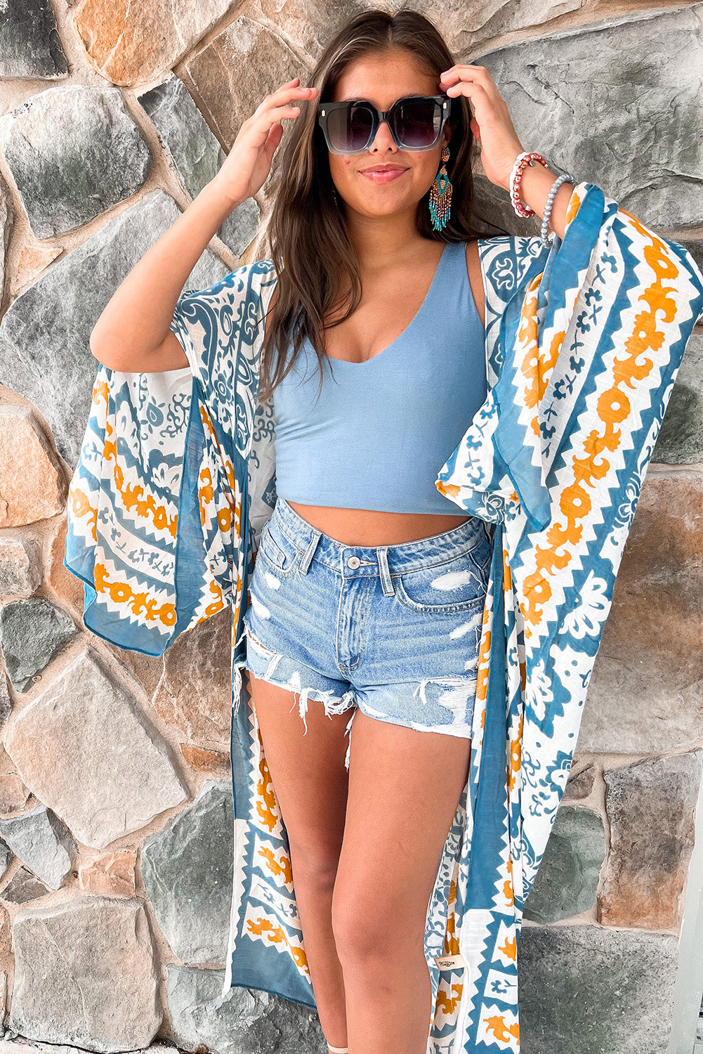 Paisley Mix Pattern Print Long Kimono