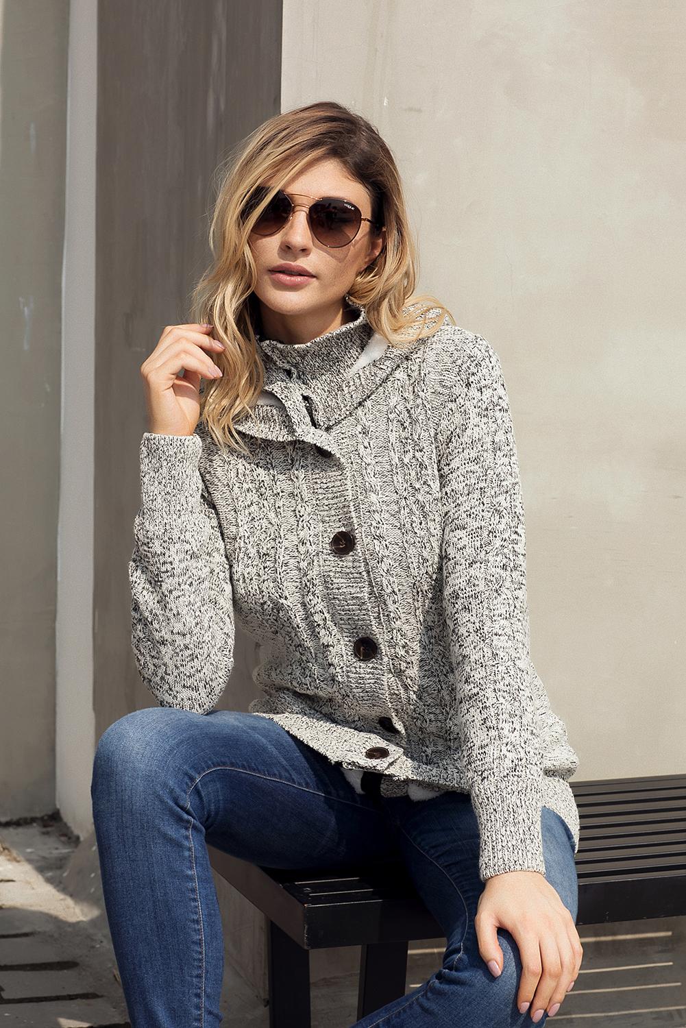 Orange Long Sleeve Button-up Hooded Cardigans