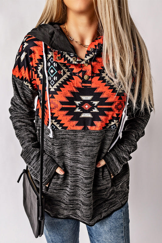 Tribal Geometric Print Hoodies with Pocket