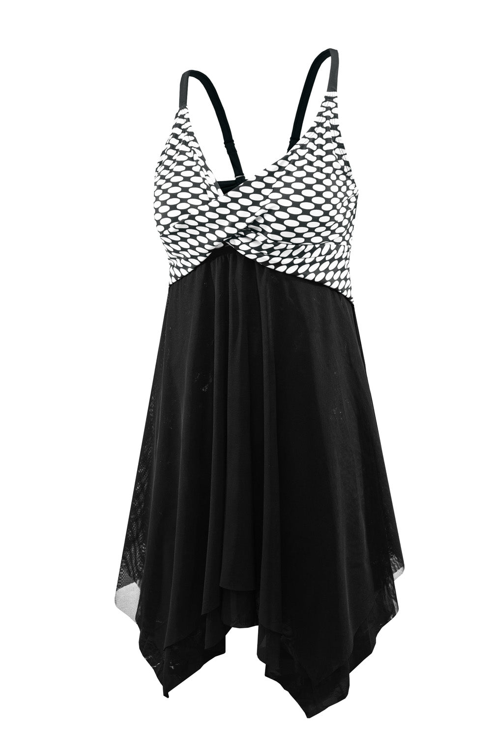 Retro Polka Dot Print Handkerchief Hem Tankini Set