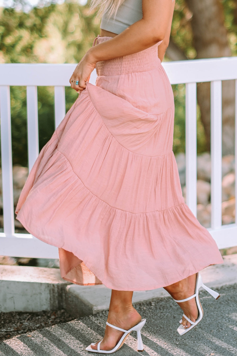 Smocked High Waist Tiered Maxi Skirt