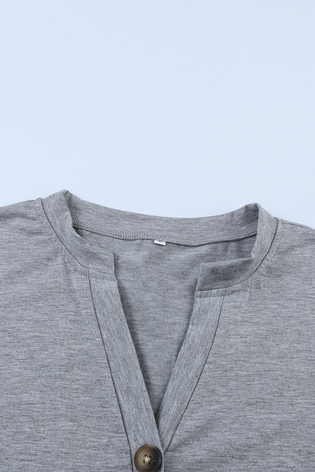 Button V Neck Rolled Short Sleeve T Shirt