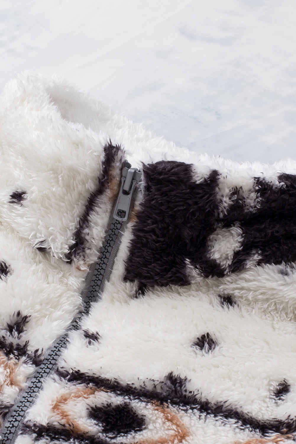 Charcoal White Zip Neck Oversize Fluffy Fleece Pullover