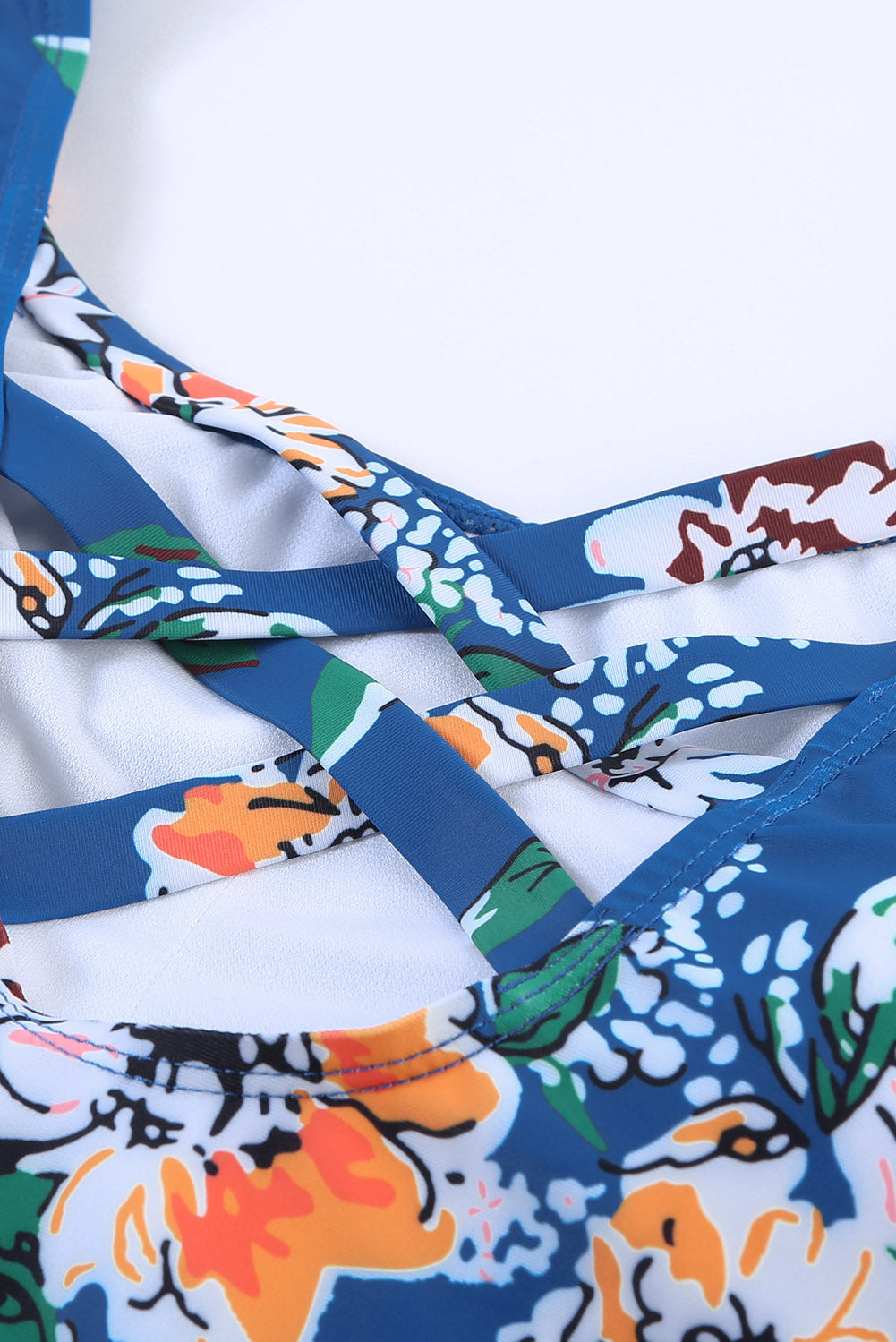 Floral Print Criss Cross U-neck One-piece Swimsuit