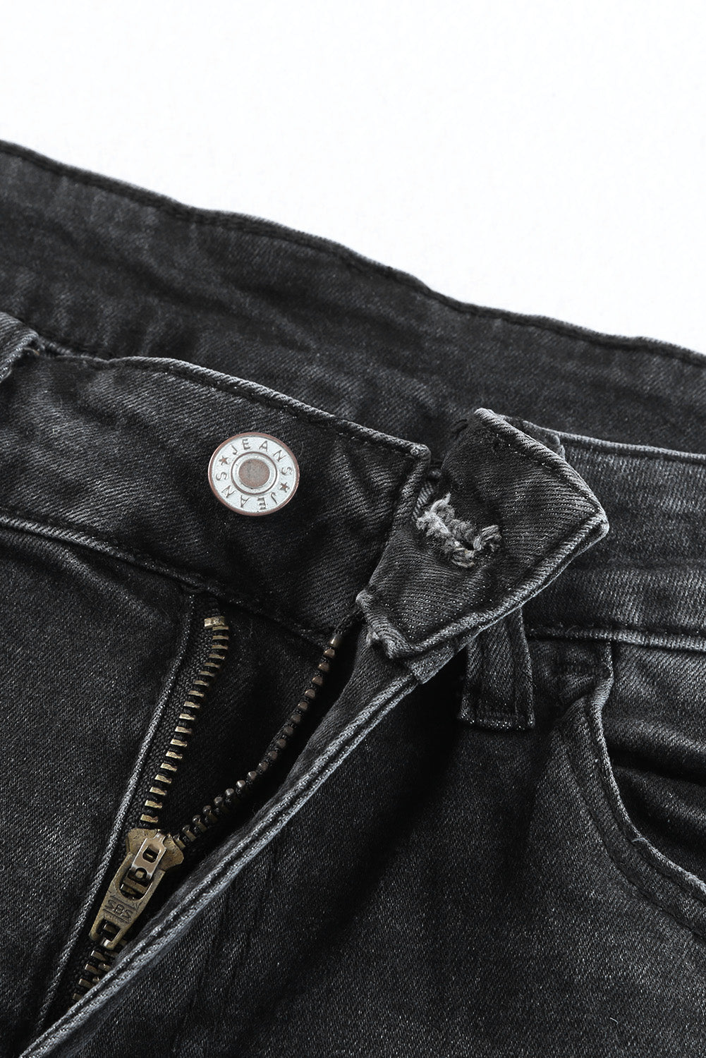 Black Roll-up Distressed Bermuda Denim Shorts