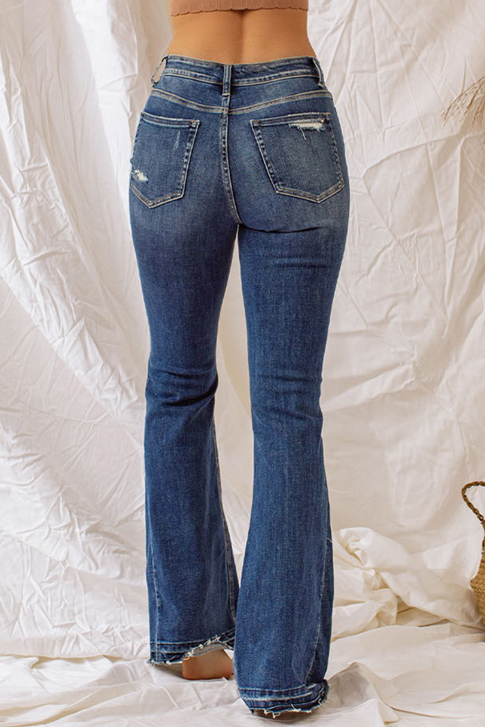 High Waist Slit Leg Distressed Wide Leg Jeans