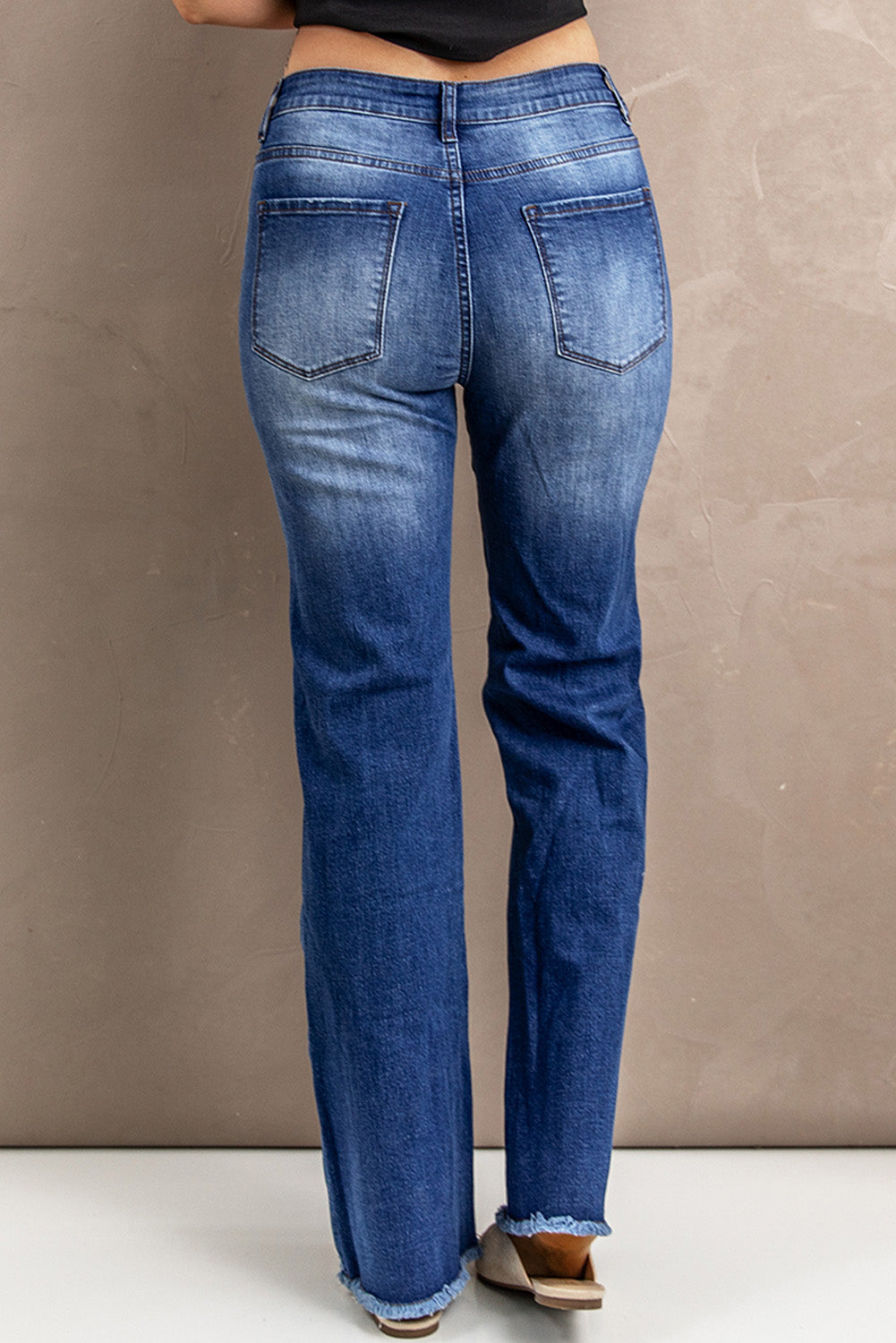 Distressed Ripped Buttons Bell Bottom Jeans