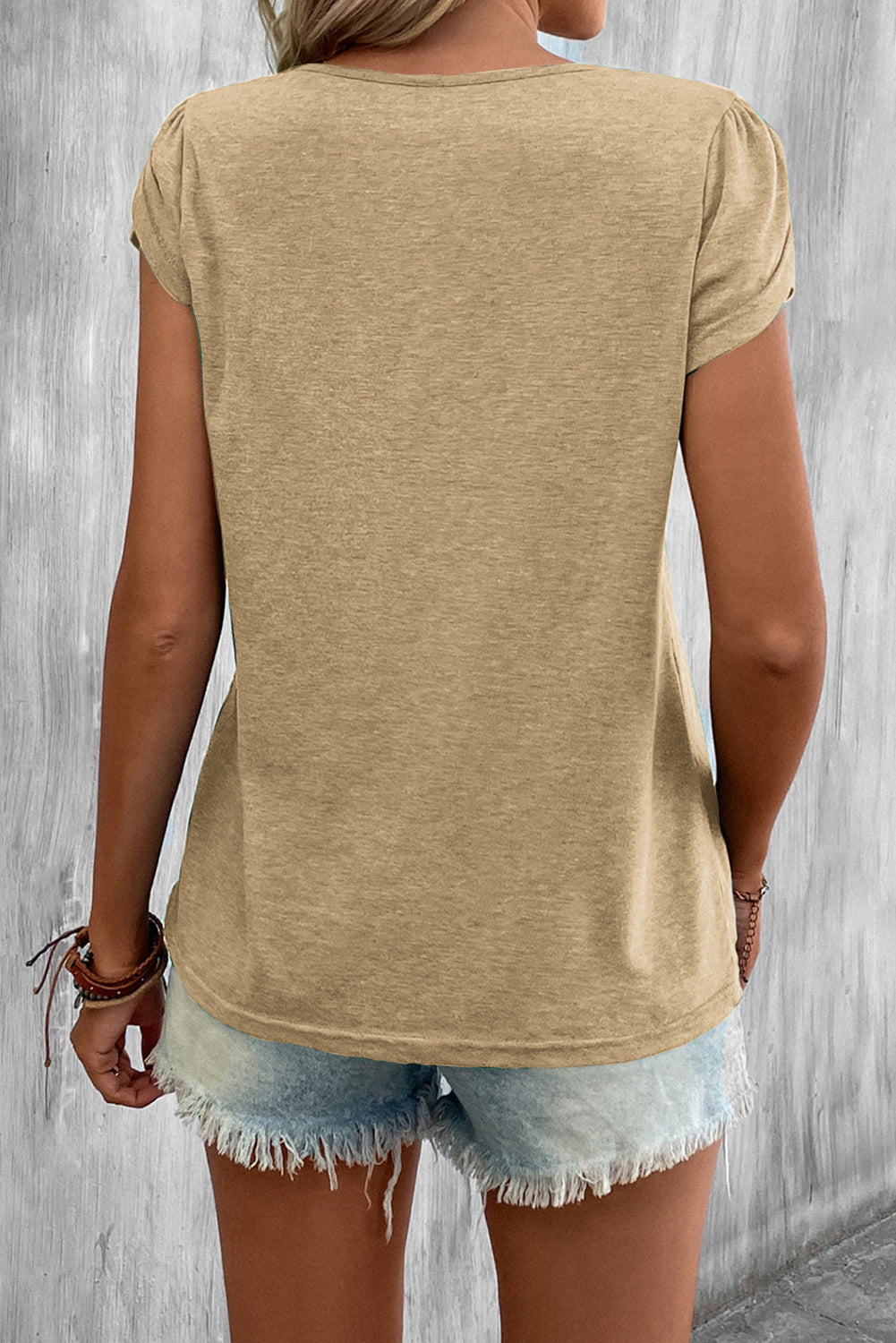 Green Strappy V Neck Overlap Short Sleeve Top