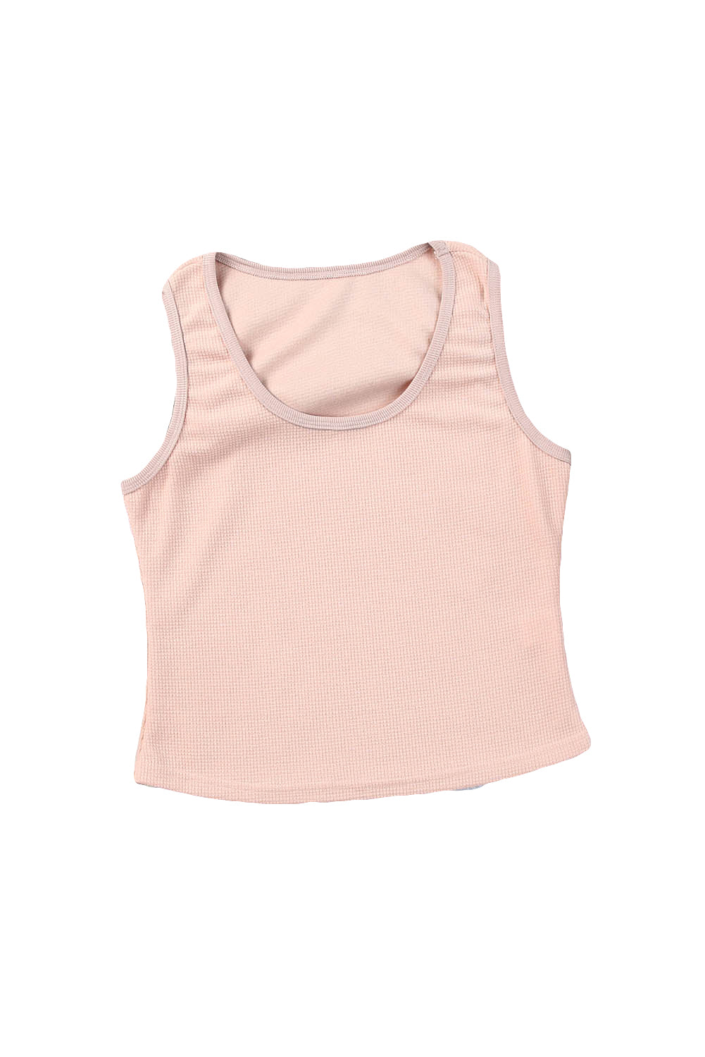 Pink Plain Waffle Knit U Neck Tank Top
