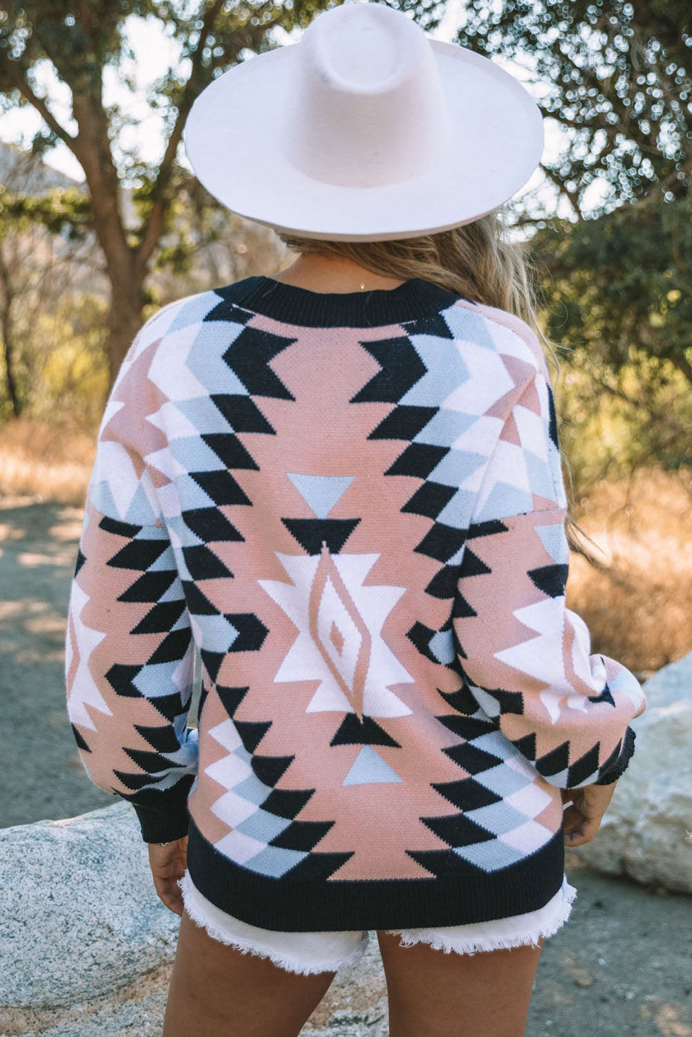 Oversized Aztec Buttons Front Cardigan