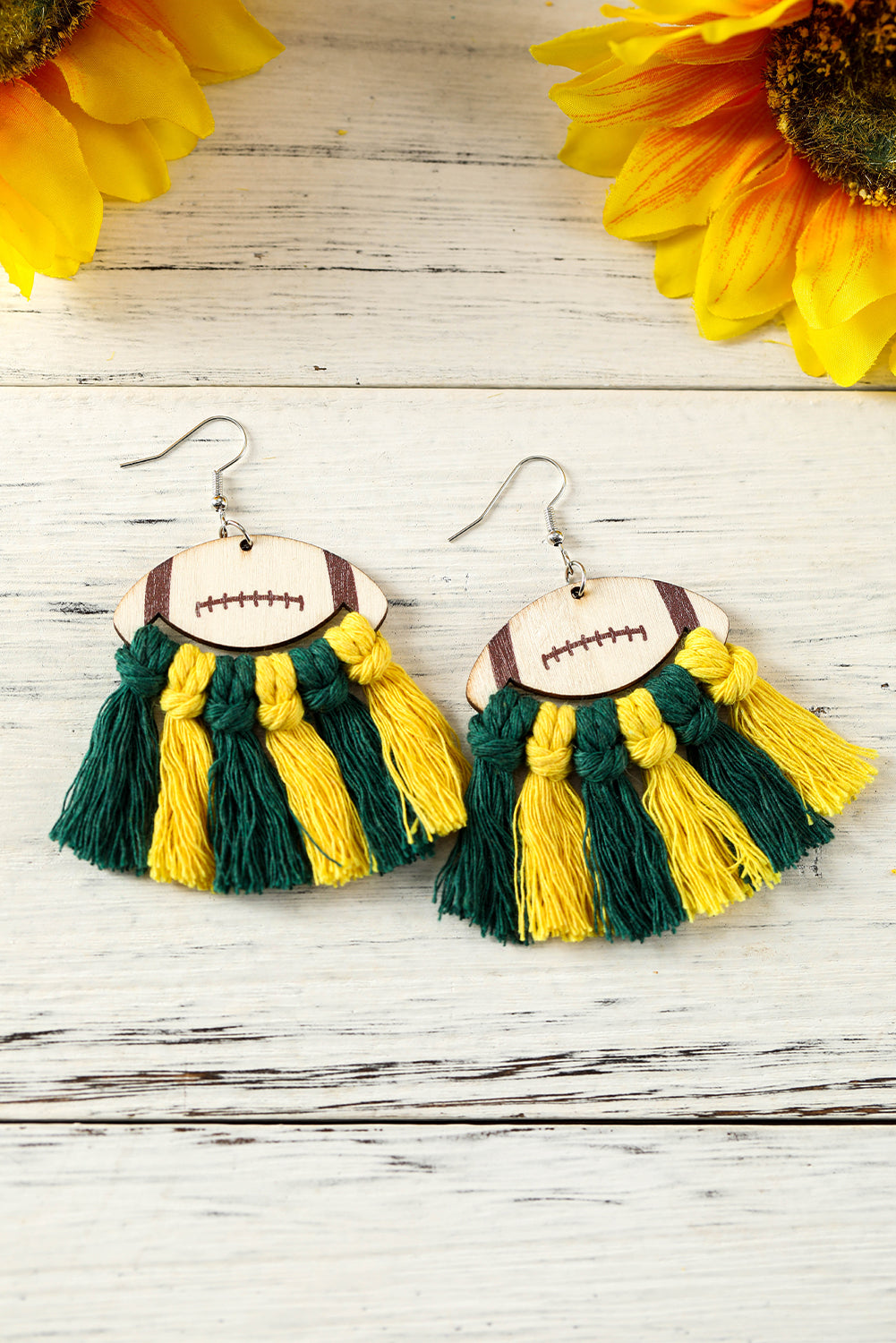 Green Rugby Shape Color Block Braided Tasseled Drop Earrings
