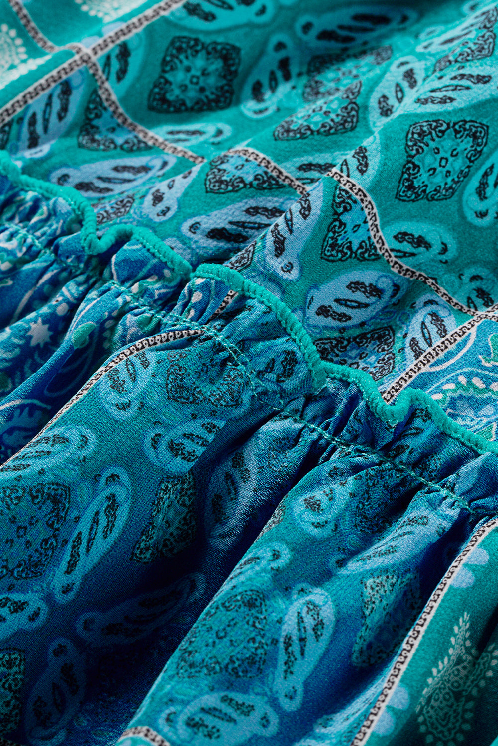 Tiered Paisley Print Pocketed Maxi Skirt