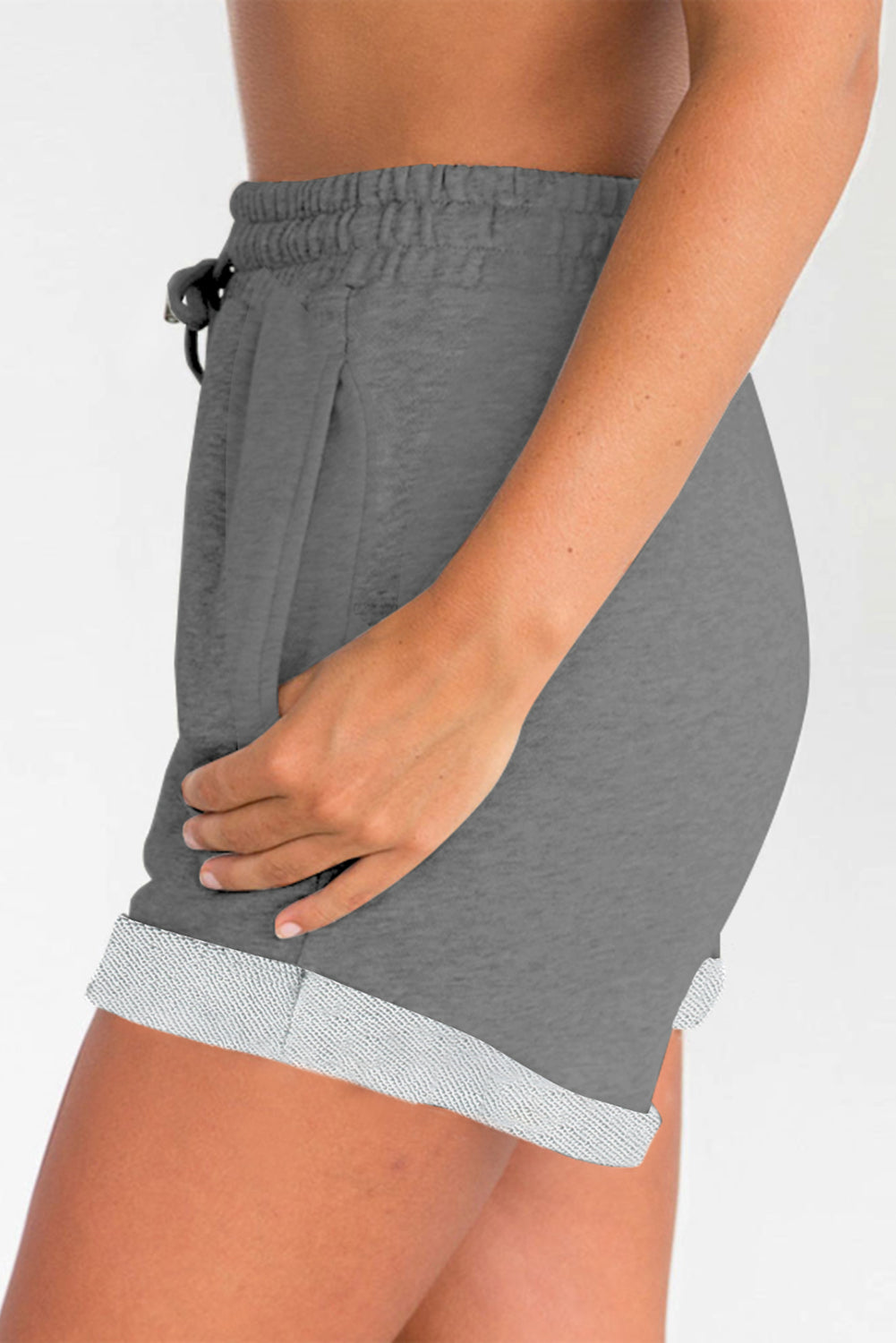 Tie Waist Side Pockets Cuffed Lounge Shorts
