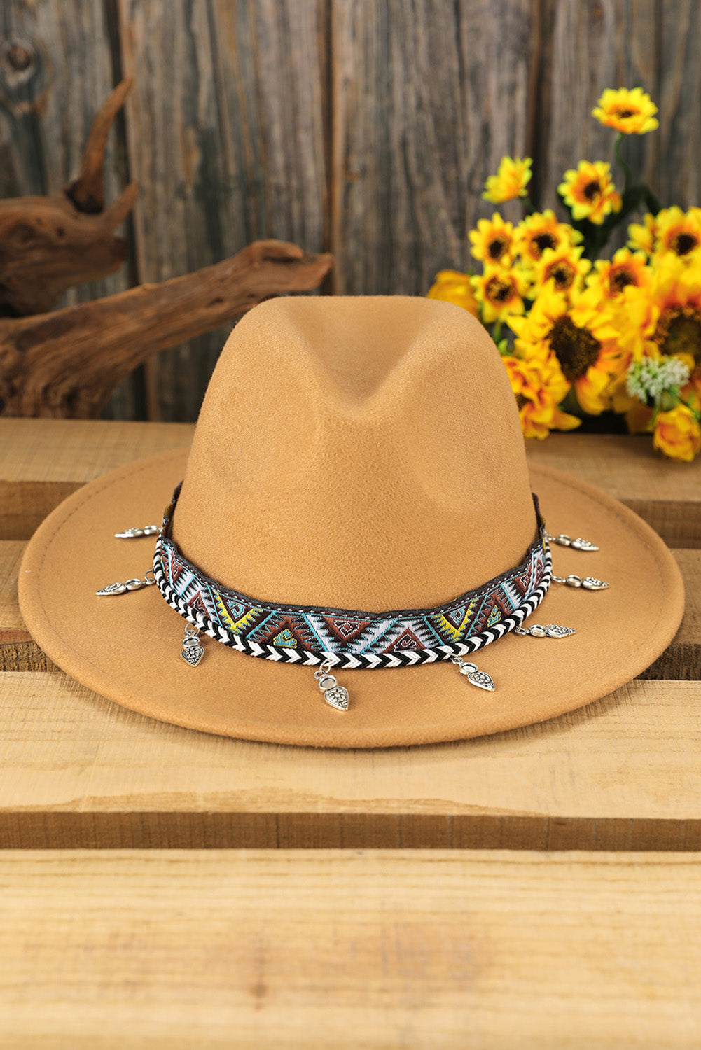 Khaki Silver Dangle Embroidery Decor Classic Jazz Bowler Hat