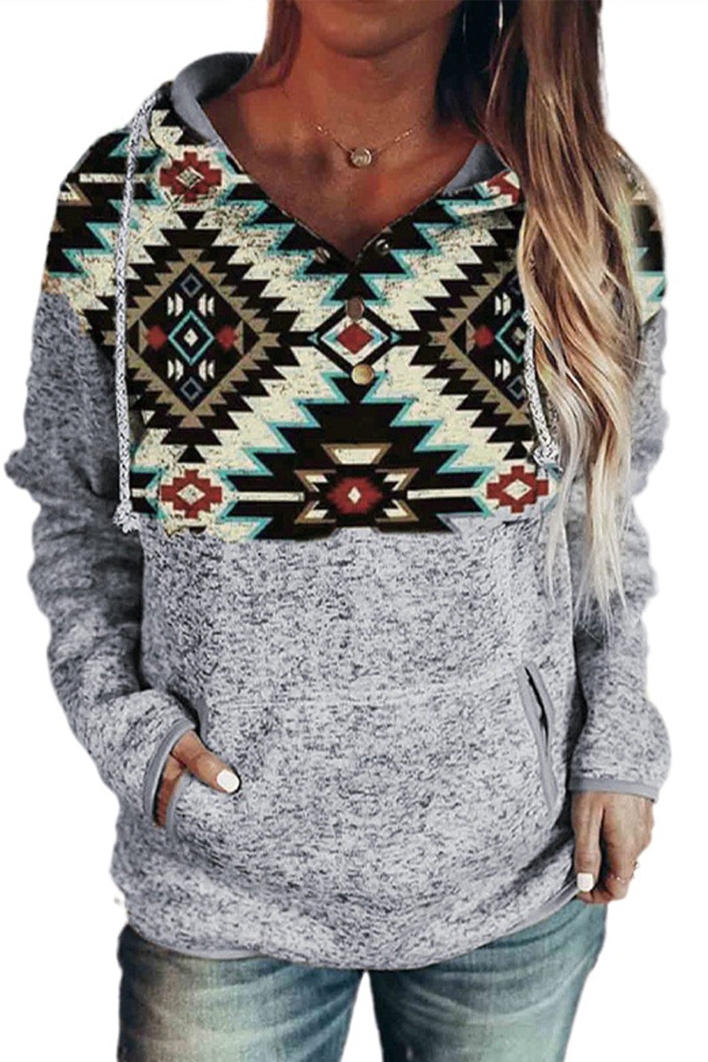 Tribal Geometric Print Hoodies with Pocket