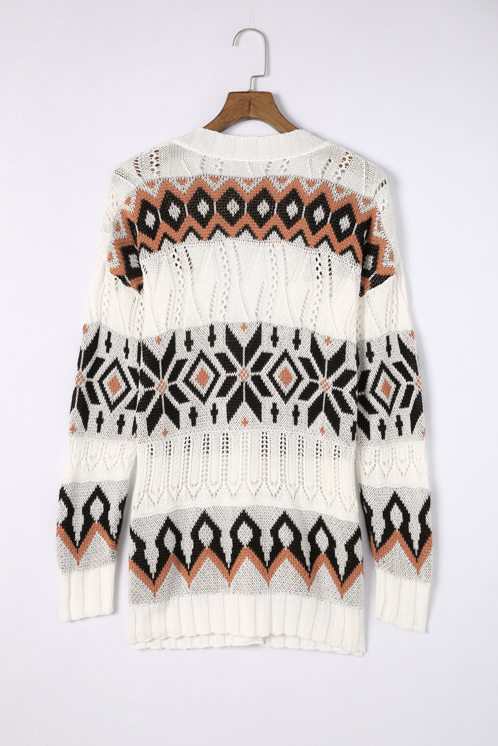 Tribal Pattern Hollowed Knit Long Cardigan