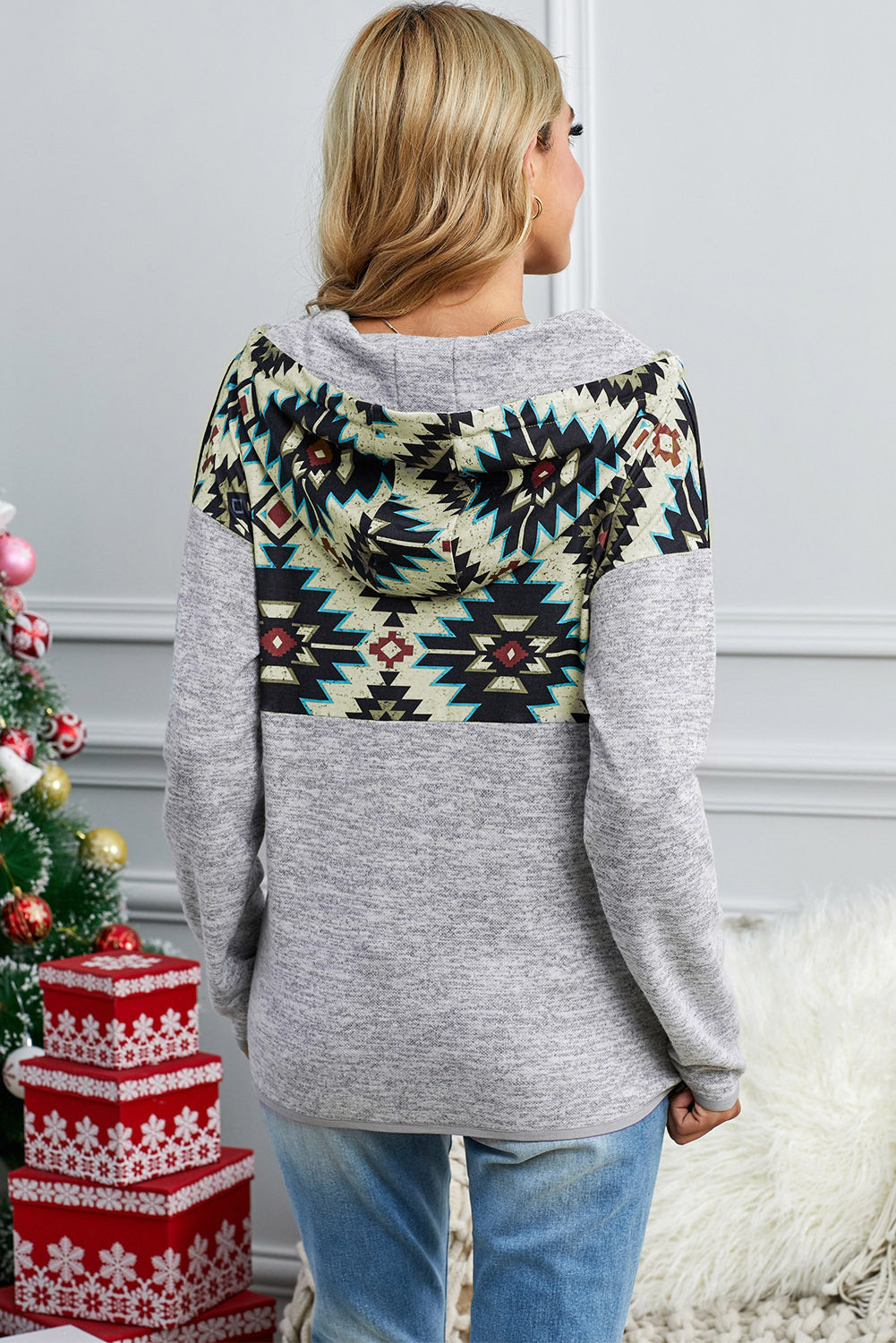 Tribal Geometric Print Hoodies with Pocket