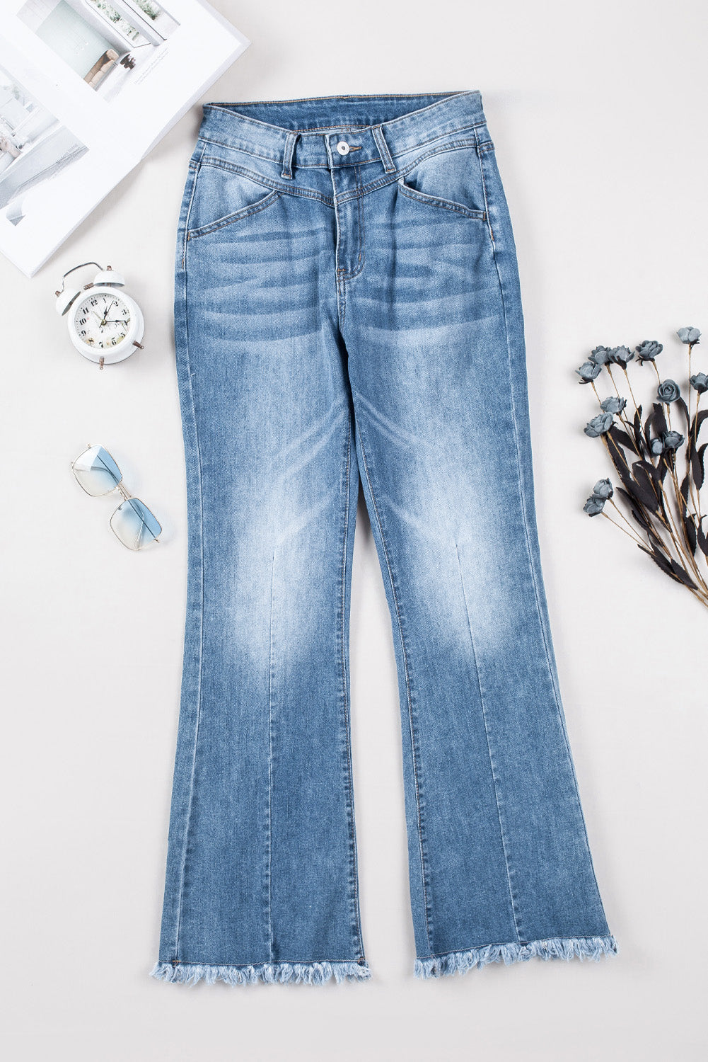 Seamed Raw Hem High Rise Flare Jeans