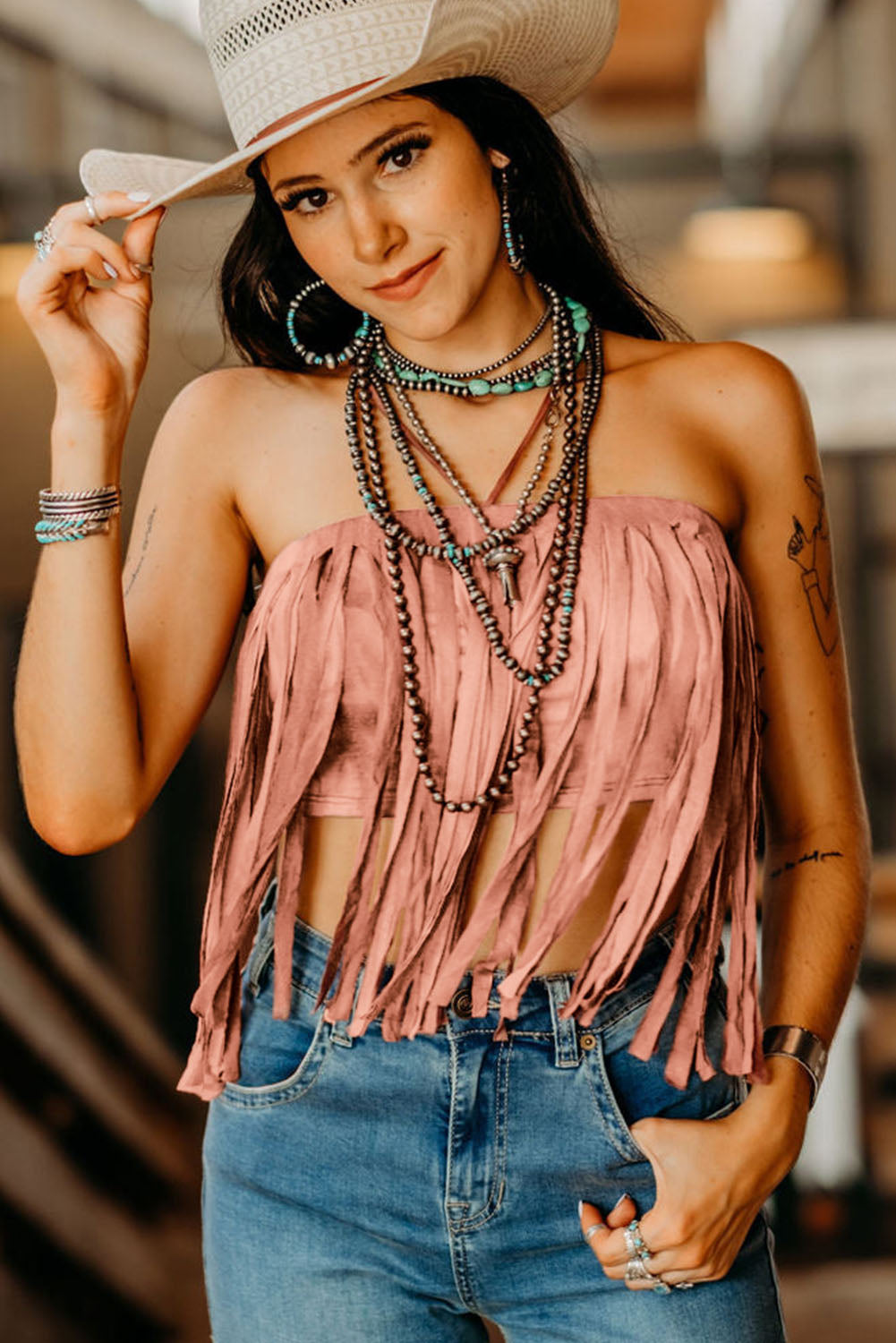 Tassel Drawstring Bandeau Crop Tank Top