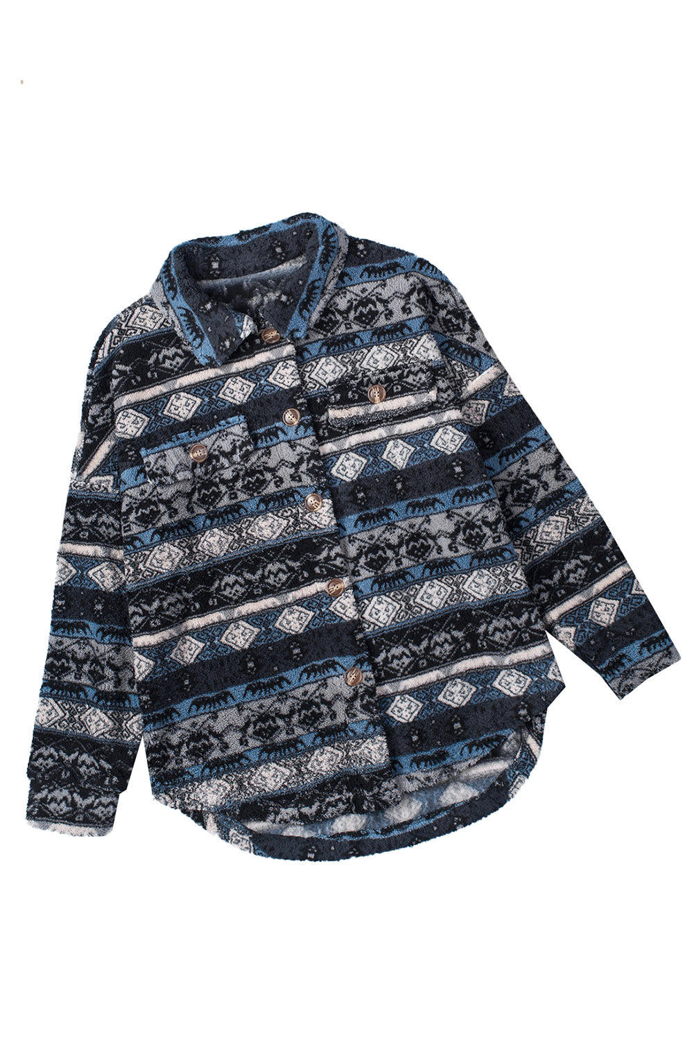 Tribal Print Pocket Buttoned Sherpa Jacket