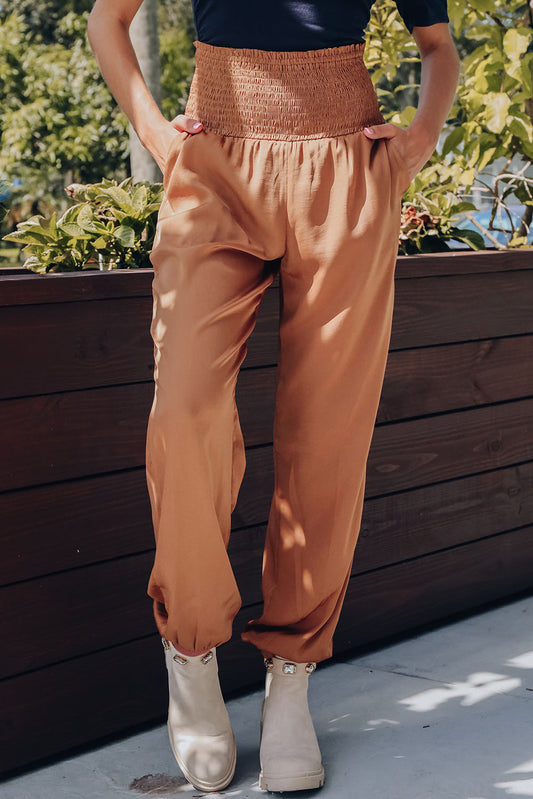 High Smocked Waist Joggers