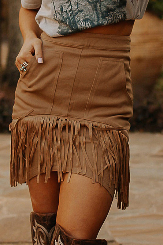 Tassel Zipped Pockets High Waist Mini Skirt