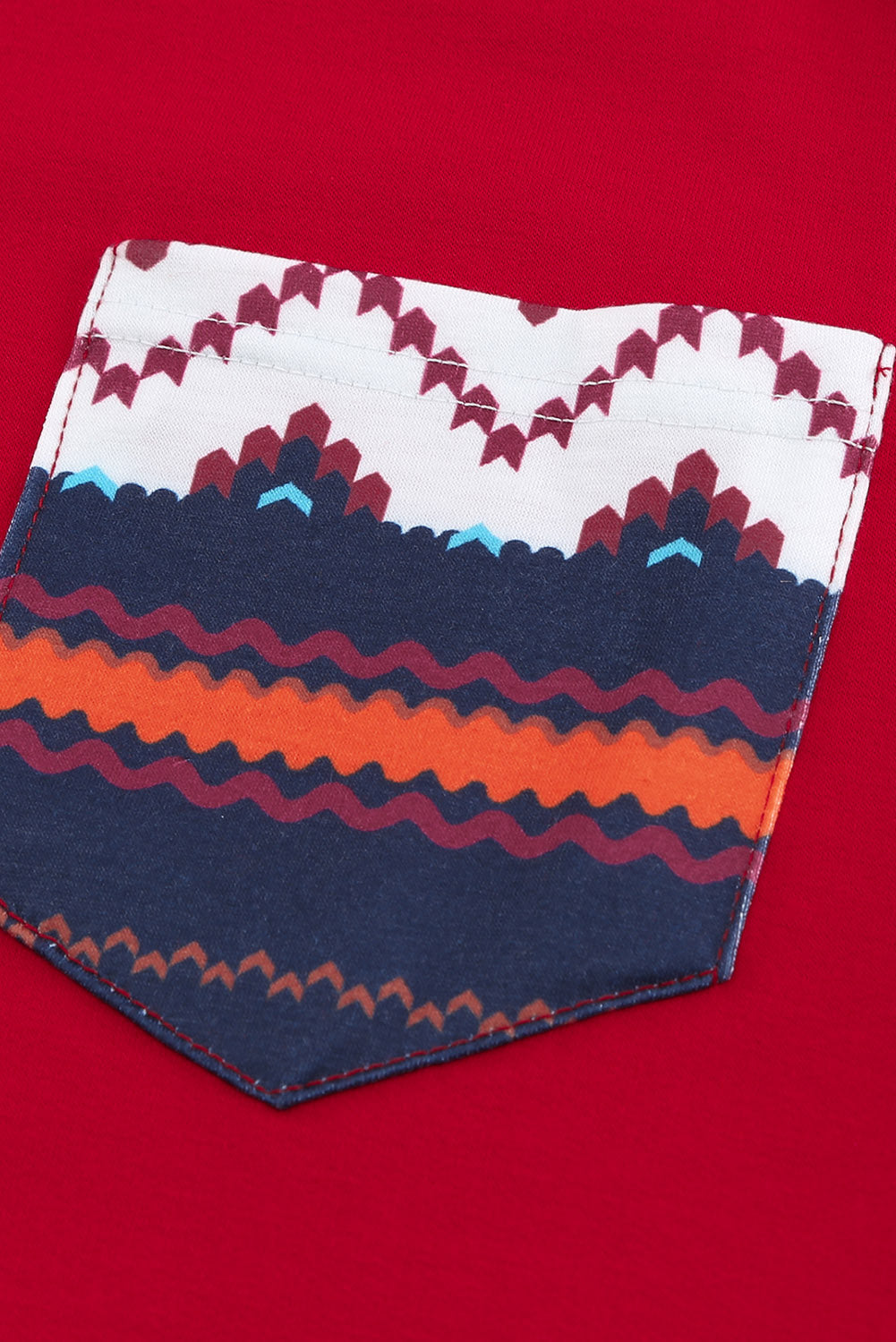 Raglan Sleeve Aztec Geometric Patchwork Top with Pocket