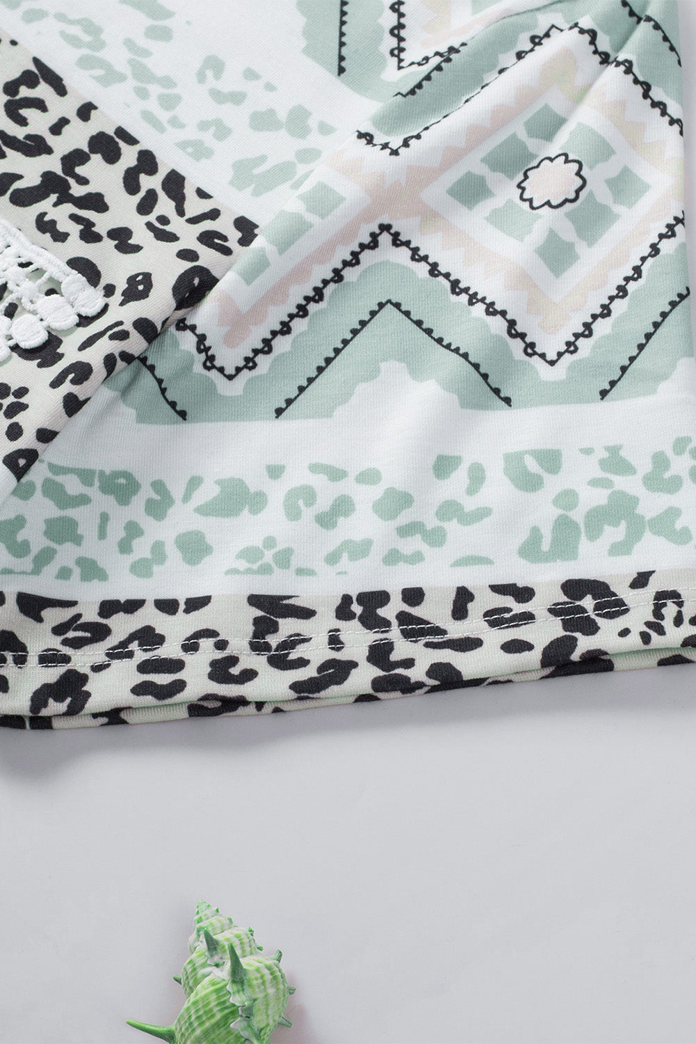 Printed V-Neck Lace Pocket Tee