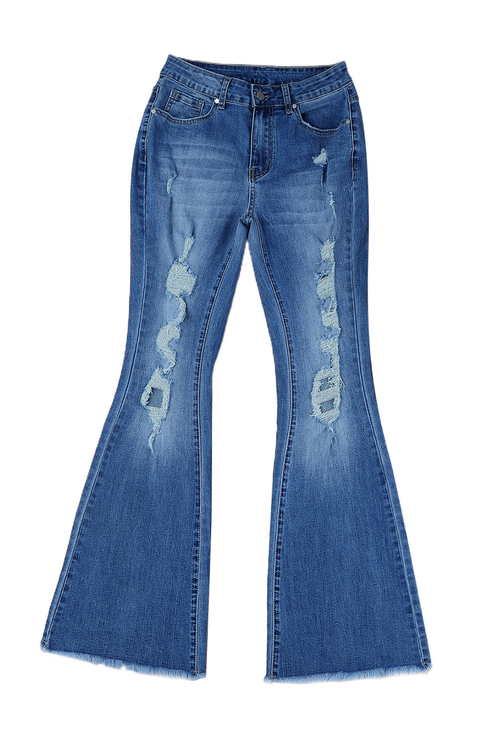 Distressed Raw Hem High Waist Flare Jeans