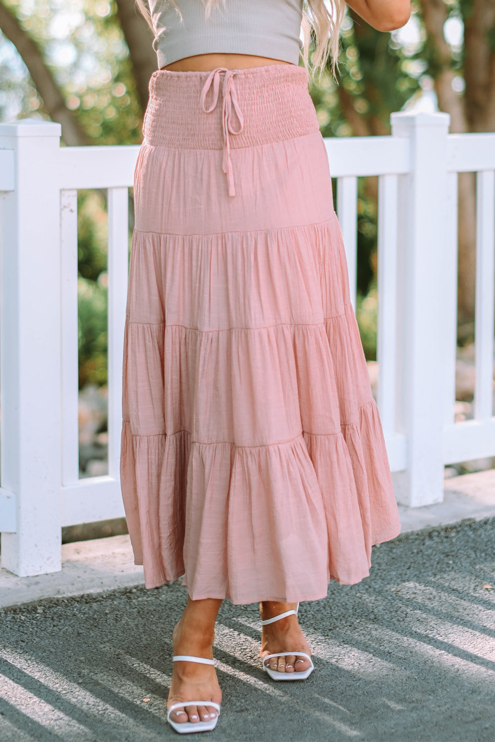 Smocked High Waist Tiered Maxi Skirt