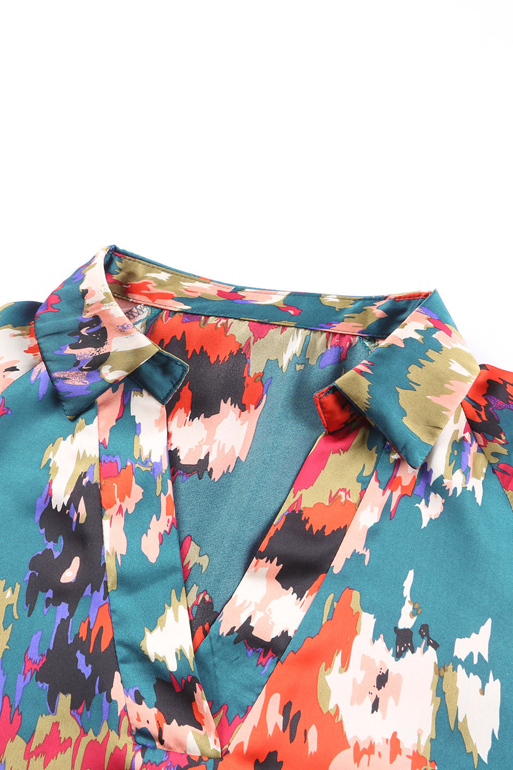 Graffiti Printed V Neck Puff Sleeve Blouse