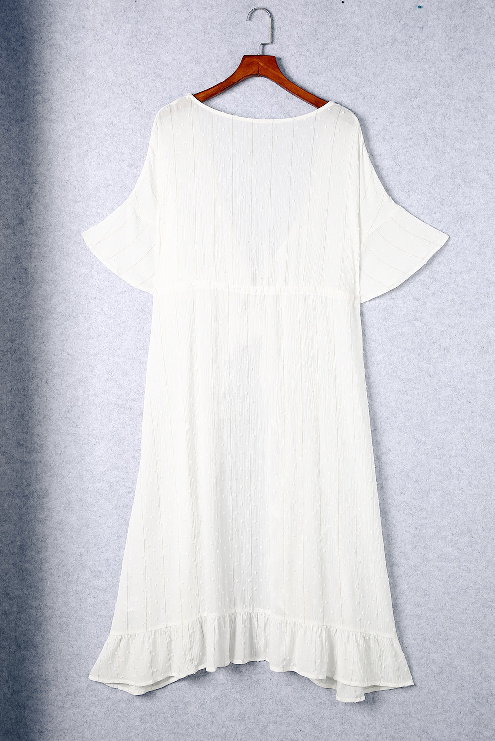 Loose Half Sleeve Cinched Waist Ruffled Duster Kimono