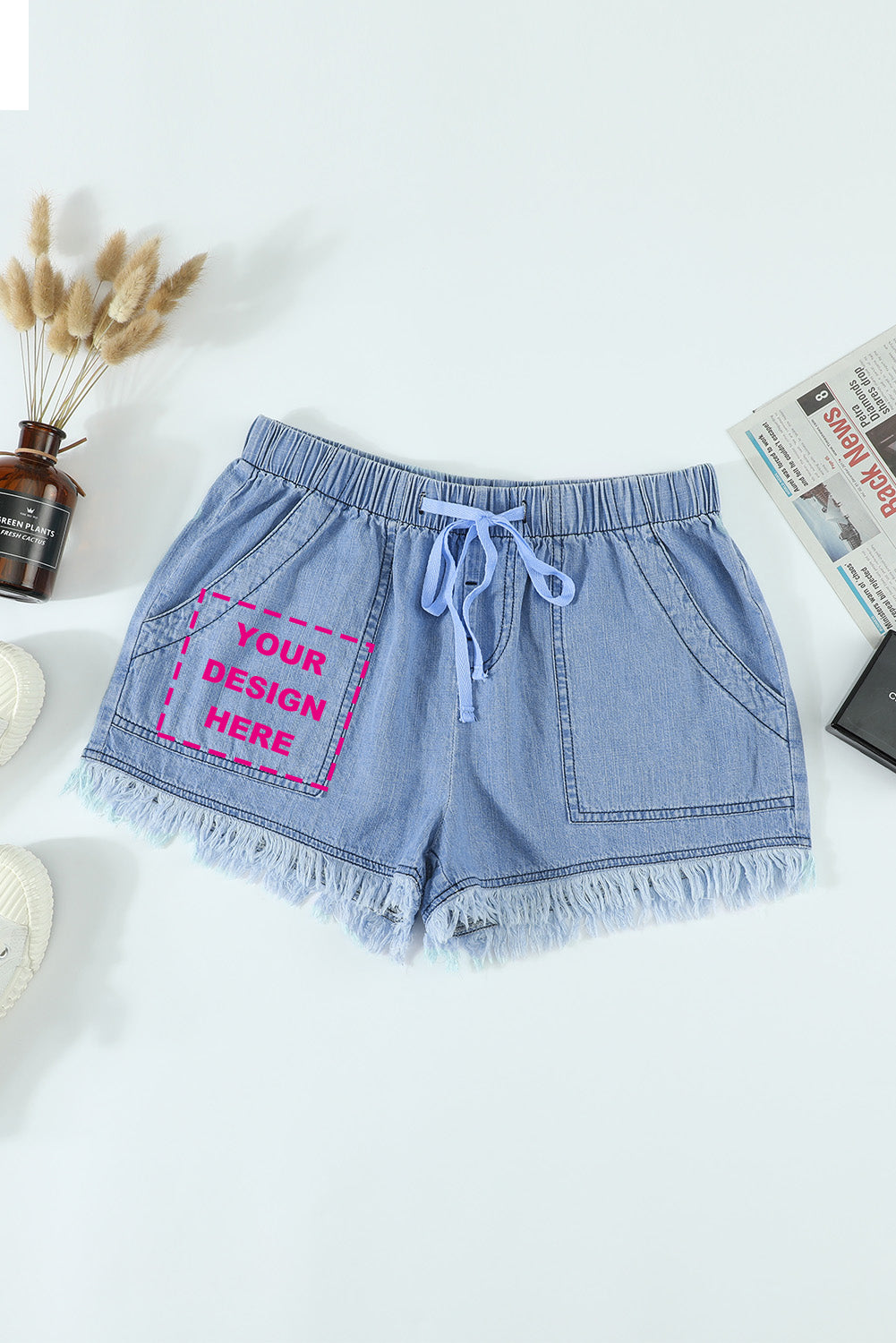 Casual Pocketed Frayed Denim Shorts