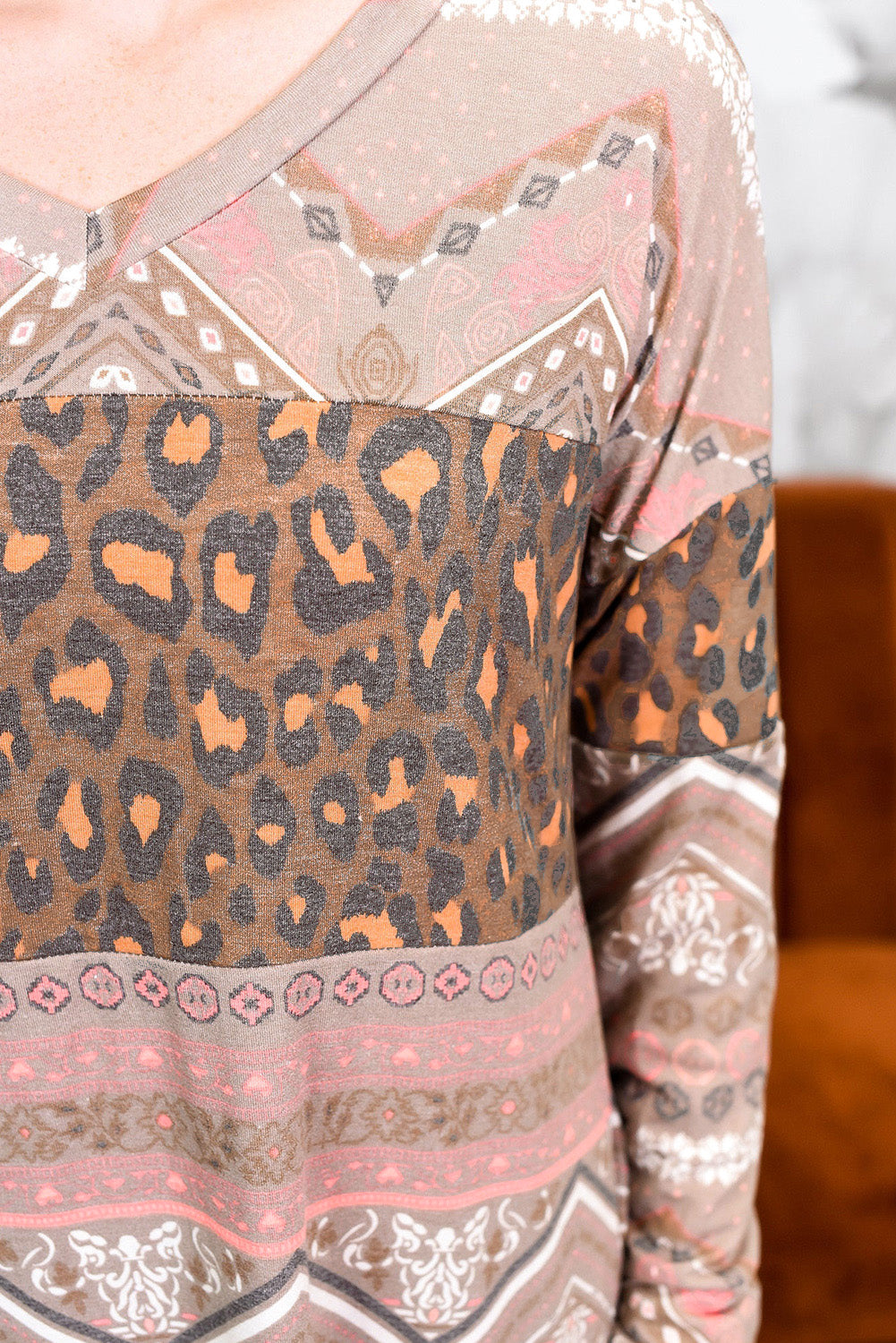 Khaki Khaki Leopard Geometric Color Block Plus Size Mini Dress