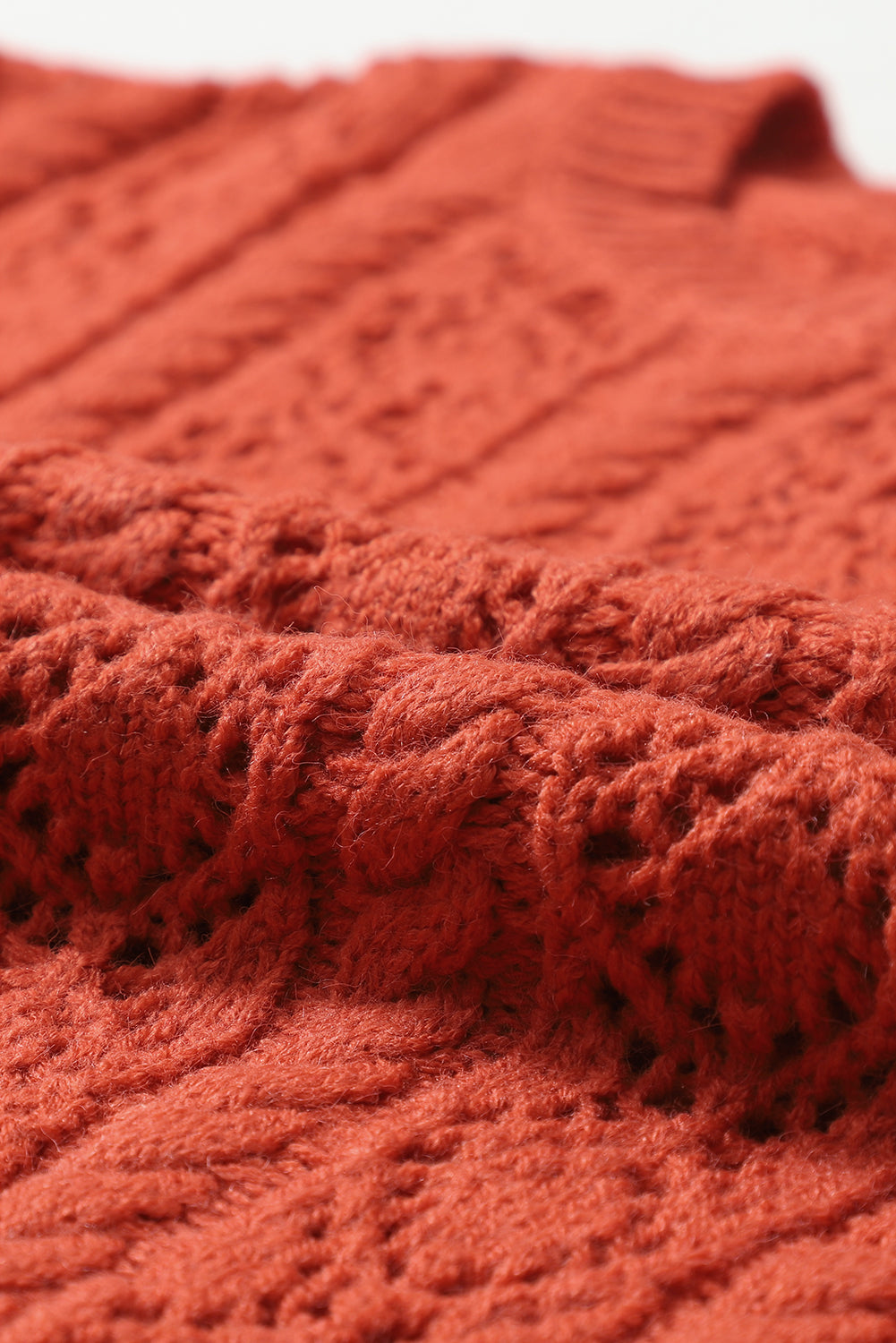 Orange Exquisite Knitted Drop Shoulder Puff Sleeve Sweater