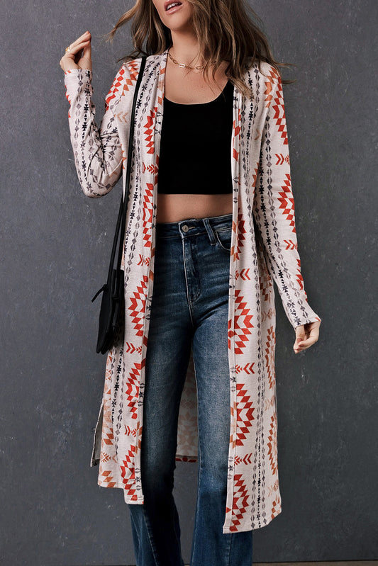 Geometric Aztec Print Open Front Cardigan