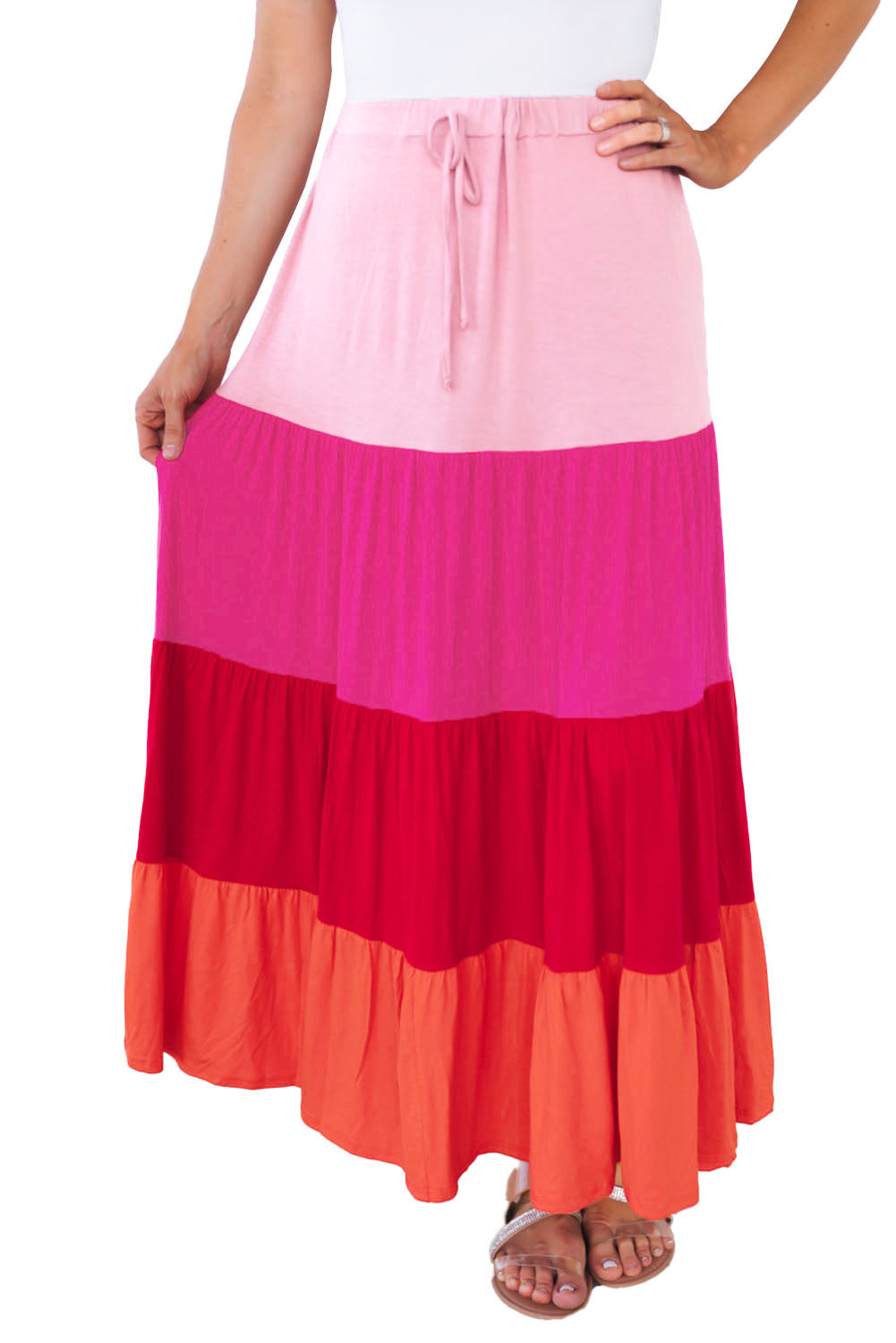 Multicolor Frill Tiered Colorblock A-line Sundress