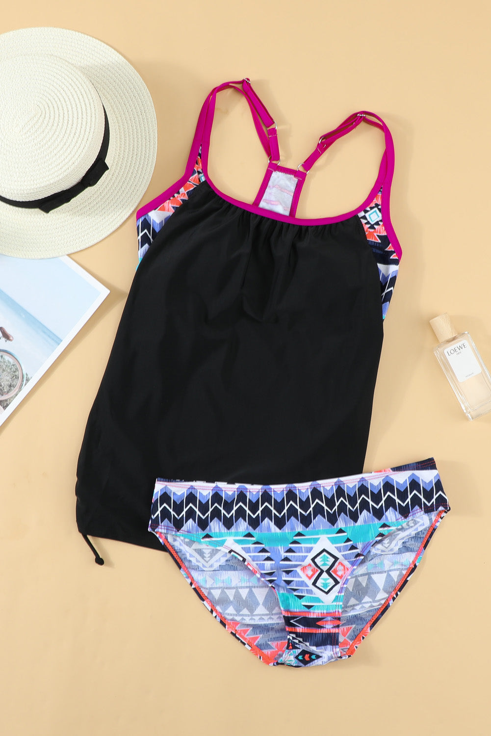 Plants Printed Lined Tankini Swimsuit