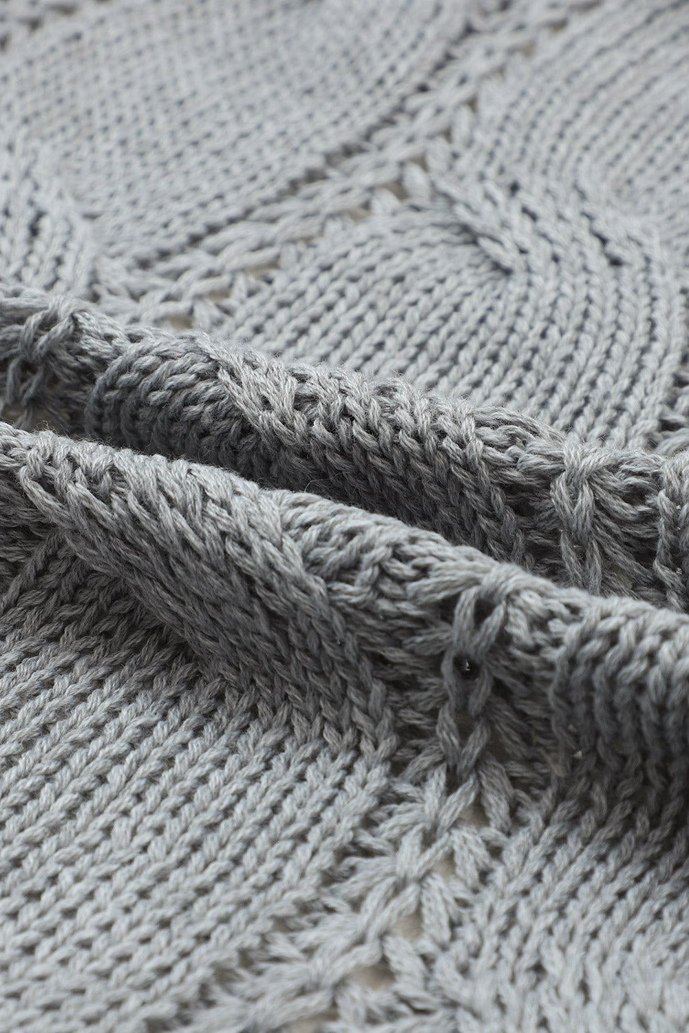 Ribbed Trim Eyelet Cable Knit Cardigan