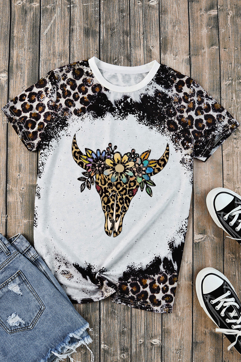Floral Steer Bleached T-shirt