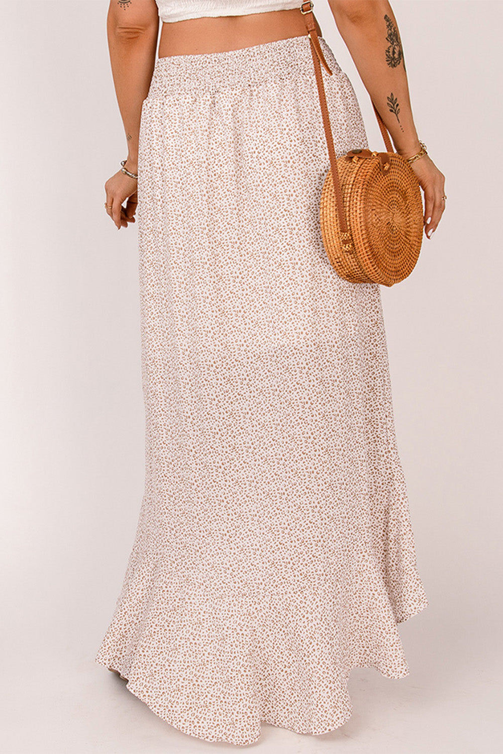 Floral Print Buttons Flounce Side Slit High Waist Maxi Skirts